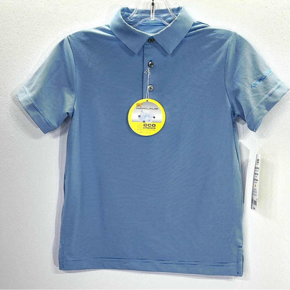 Nicklaus Golf Shirt Blue Striped Polo Moisture Wicking Athleisure Boys Size XS-6